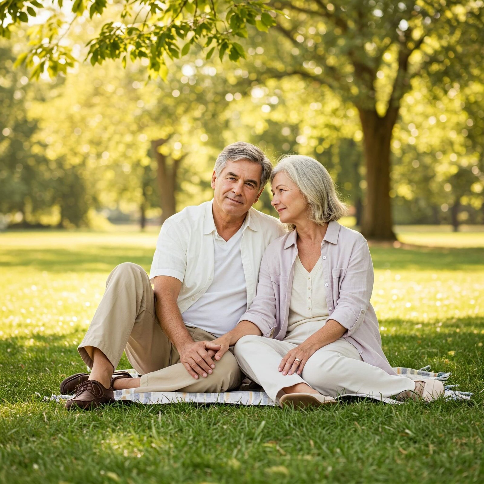 Calm couple relaxes in park