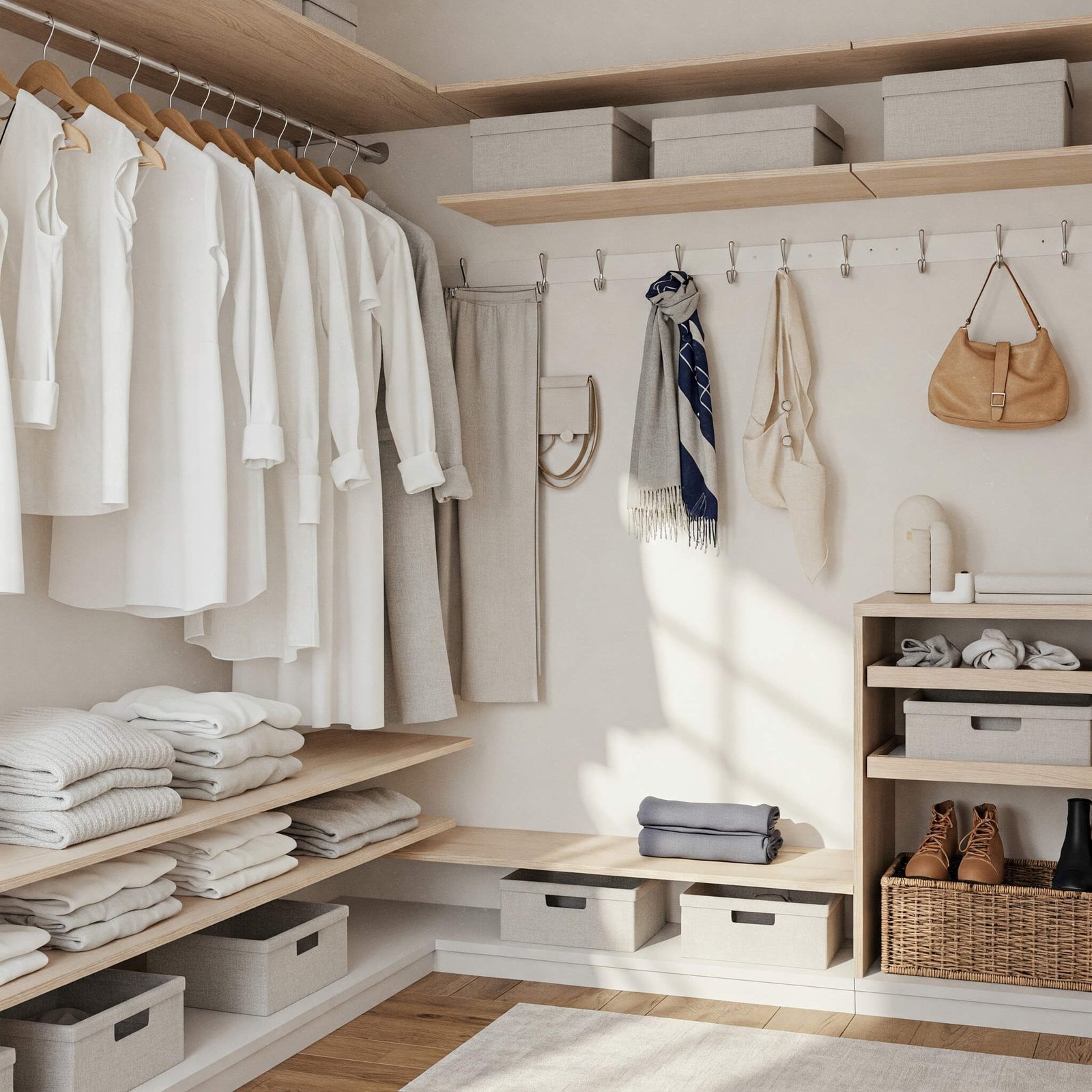 Elegant capsule wardrobe, calm tones