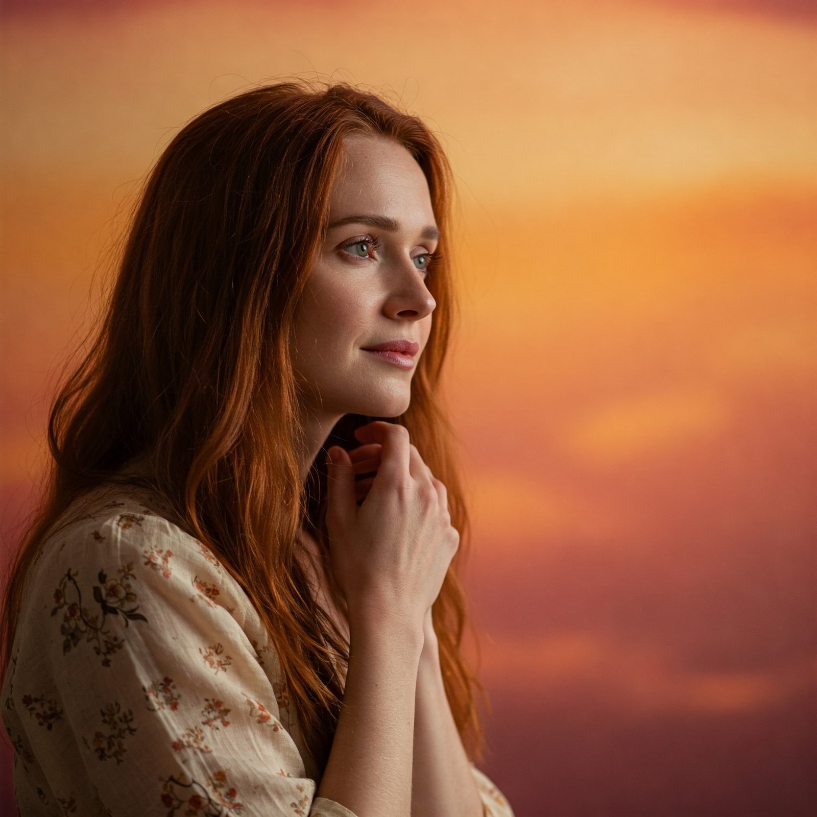 Calm woman, warm tones