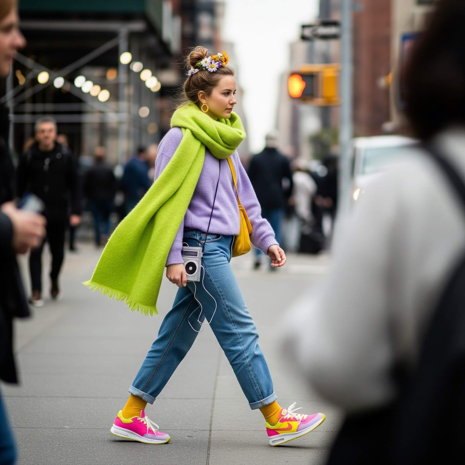 NYC Street Style: Mismatched Sneakers & Walkman
