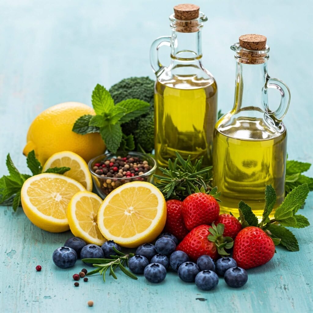 Fresh Fruits, Herbs, and Natural Oils