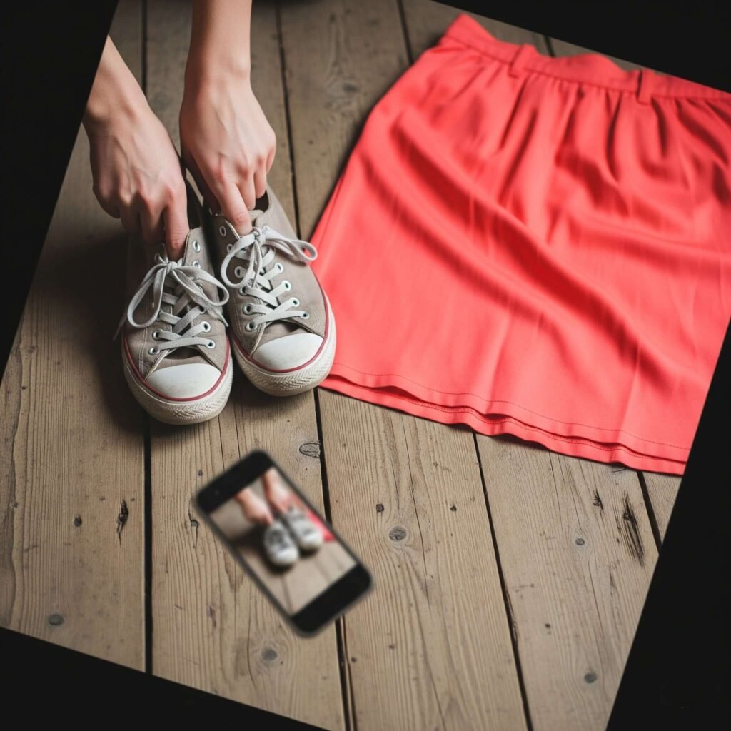 Sneakers & Coral Skirt: Playful Imperfection