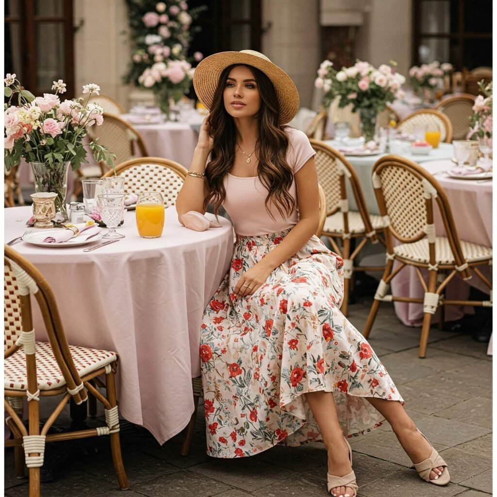 Floral Midi Skirt Brunch