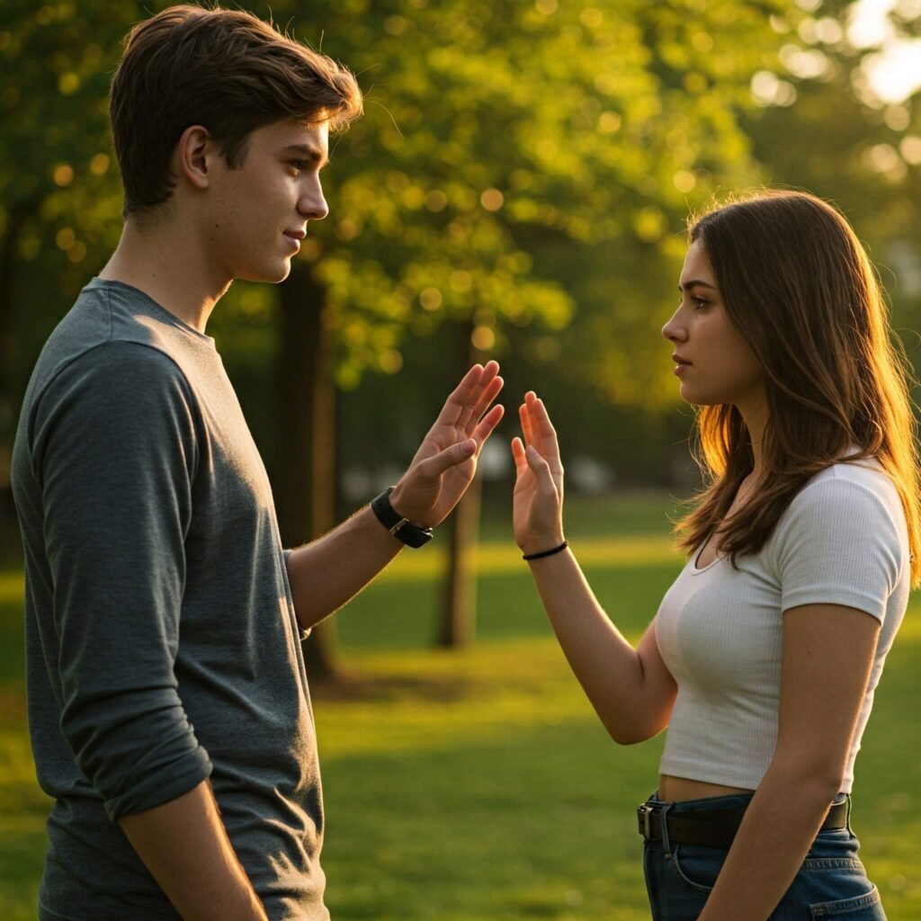 Couple communicating, setting relationship boundaries