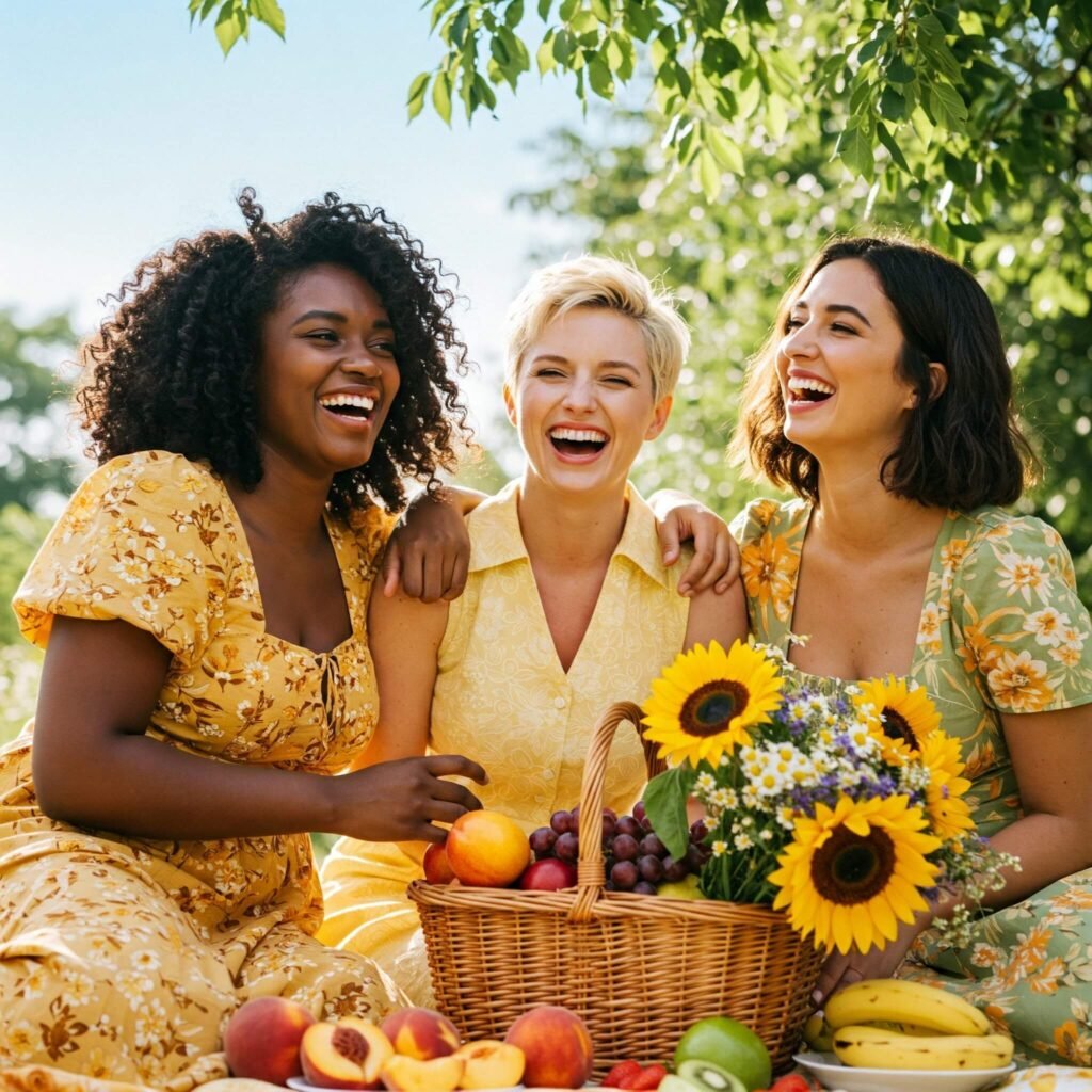 Women Picnic, Joyful Friends