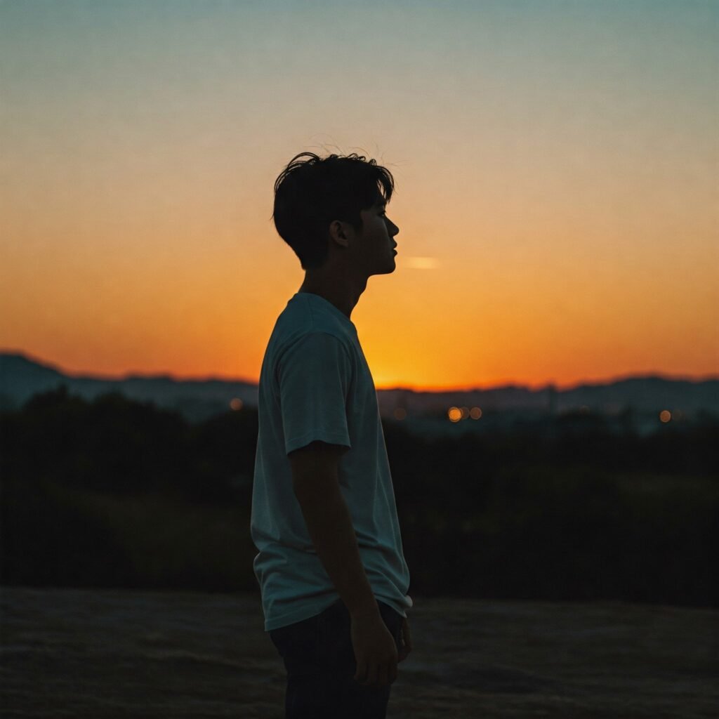 Hopeful sunset, person finding emotional understanding