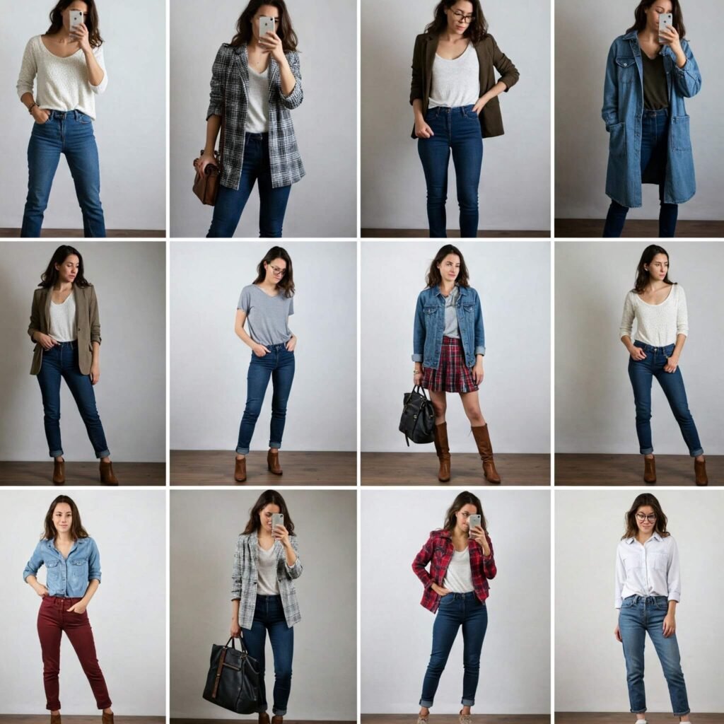 Capsule wardrobe looks, outfit grid