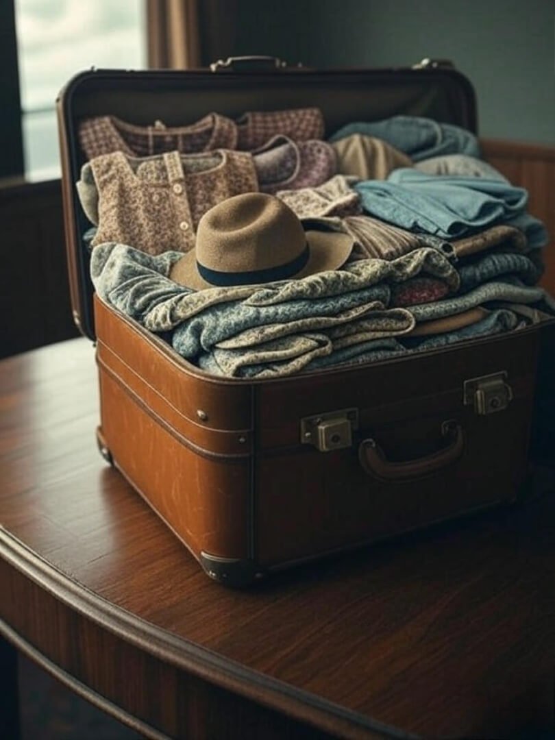 A slightly vintage-filtered digital painting of an open suitcase